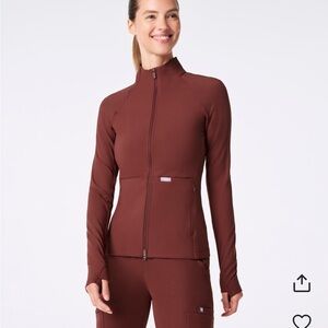 Figs on shift contour knit jacket burgundy